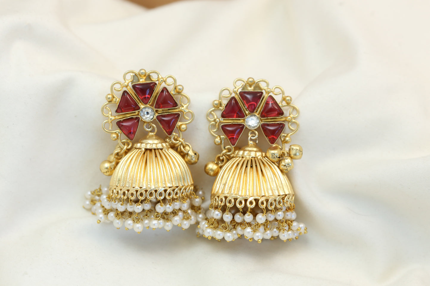 Red Kundan Fusion Matt Gold Jhumka (101-19)