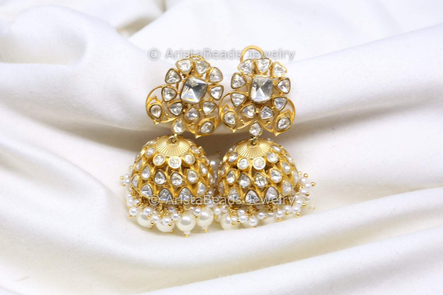 Fareedan Real Moissanite Jhumka -Pearl