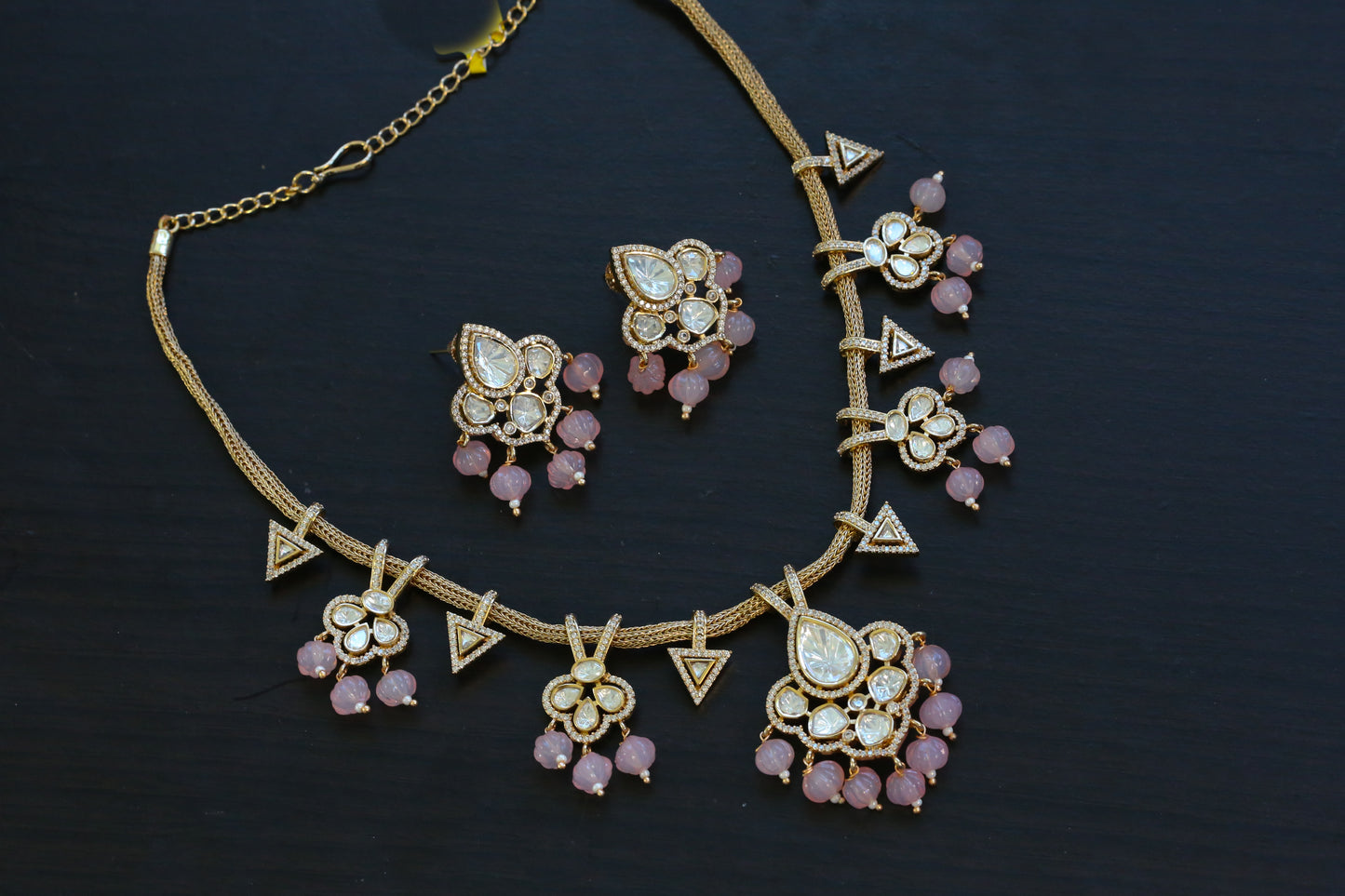 Contemporary Polki Uncut Kundan Set - Pink