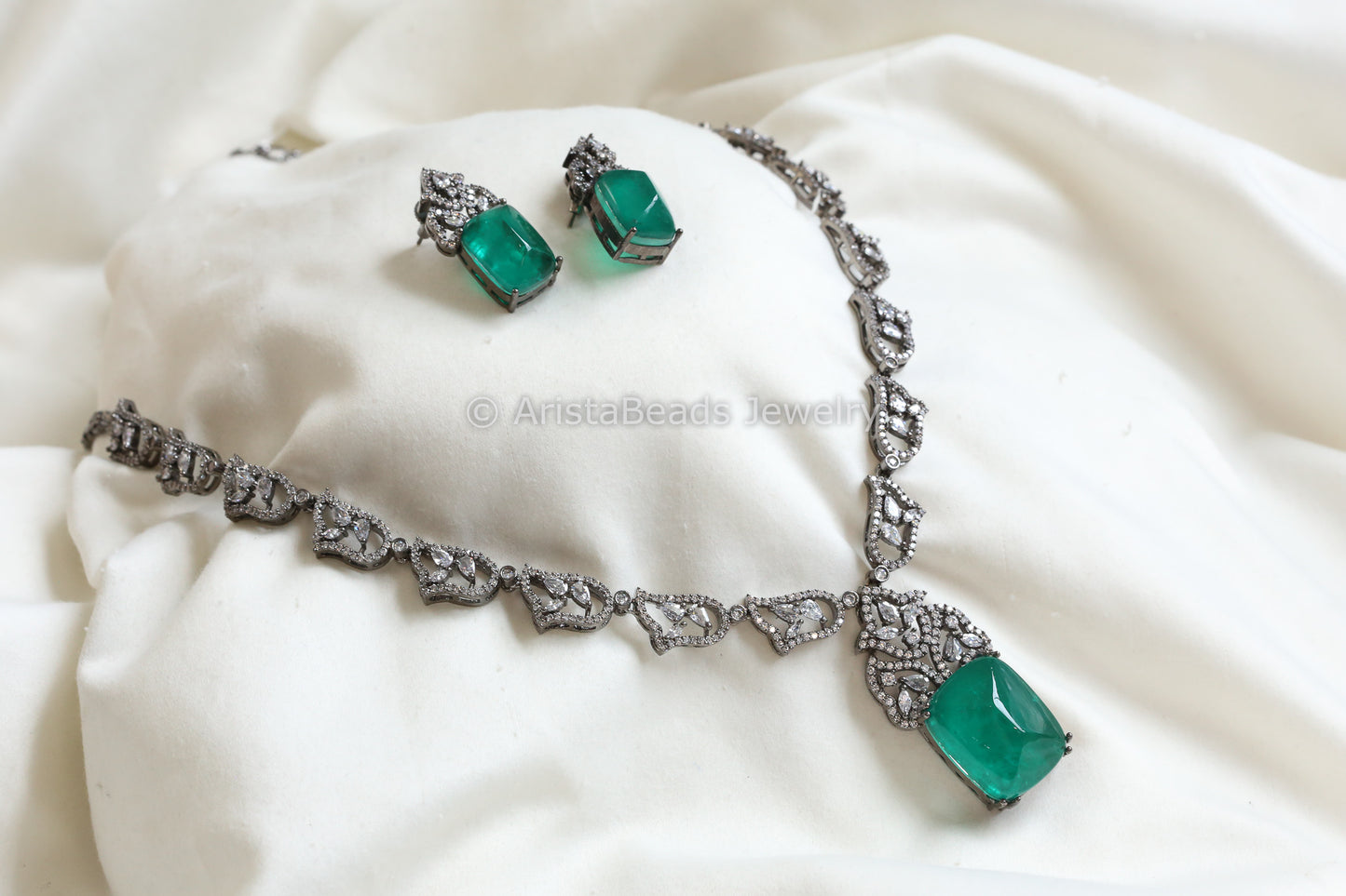 Victorian CZ & Green Doublet Necklace Set (102-39)