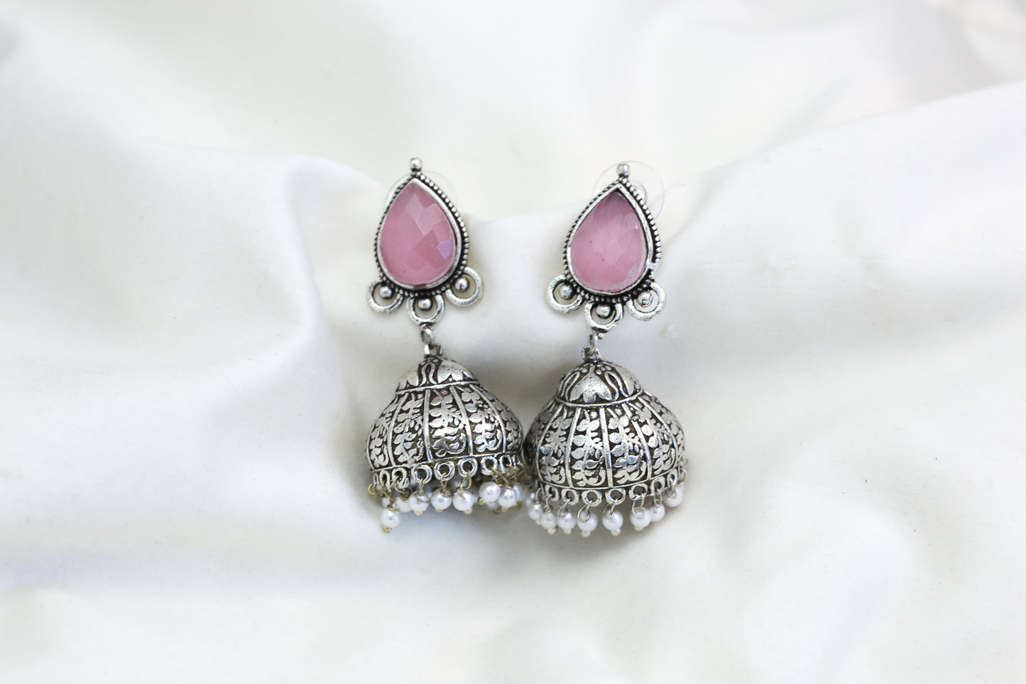 Meera Pink Stone Jhumka - ABJOC-12