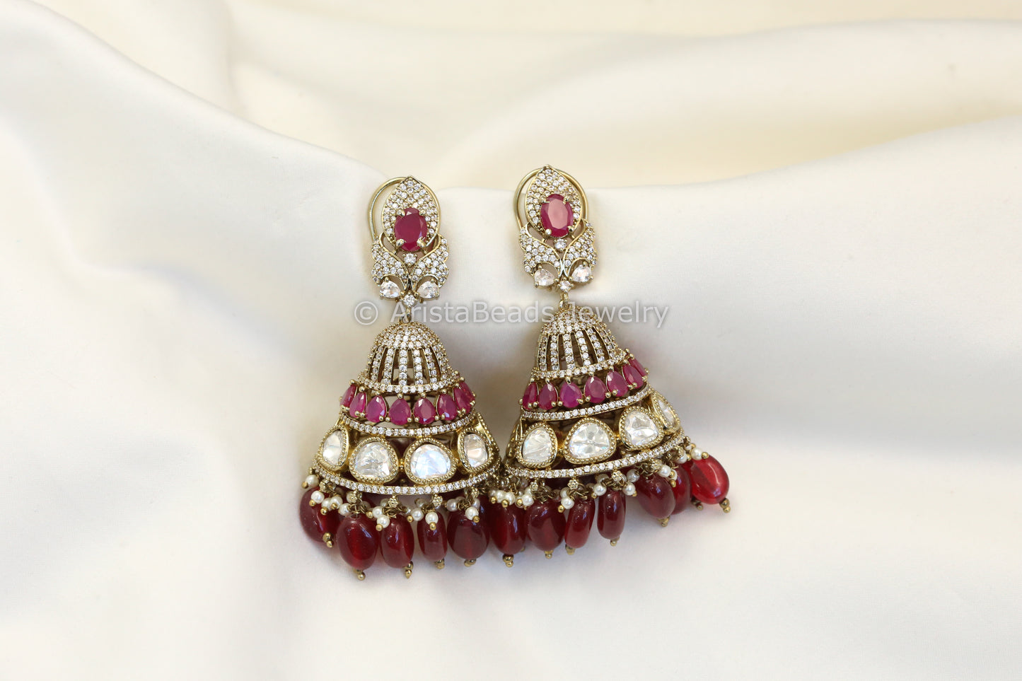 Large Victorian Ruby Kundan Polki Earrings