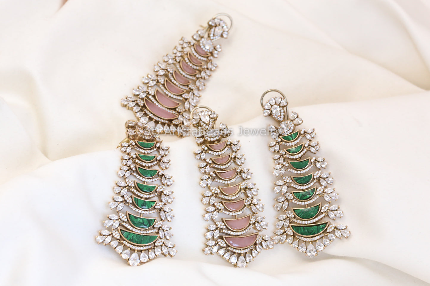Contemporary Malachite & CZ Earrings (E101-05)