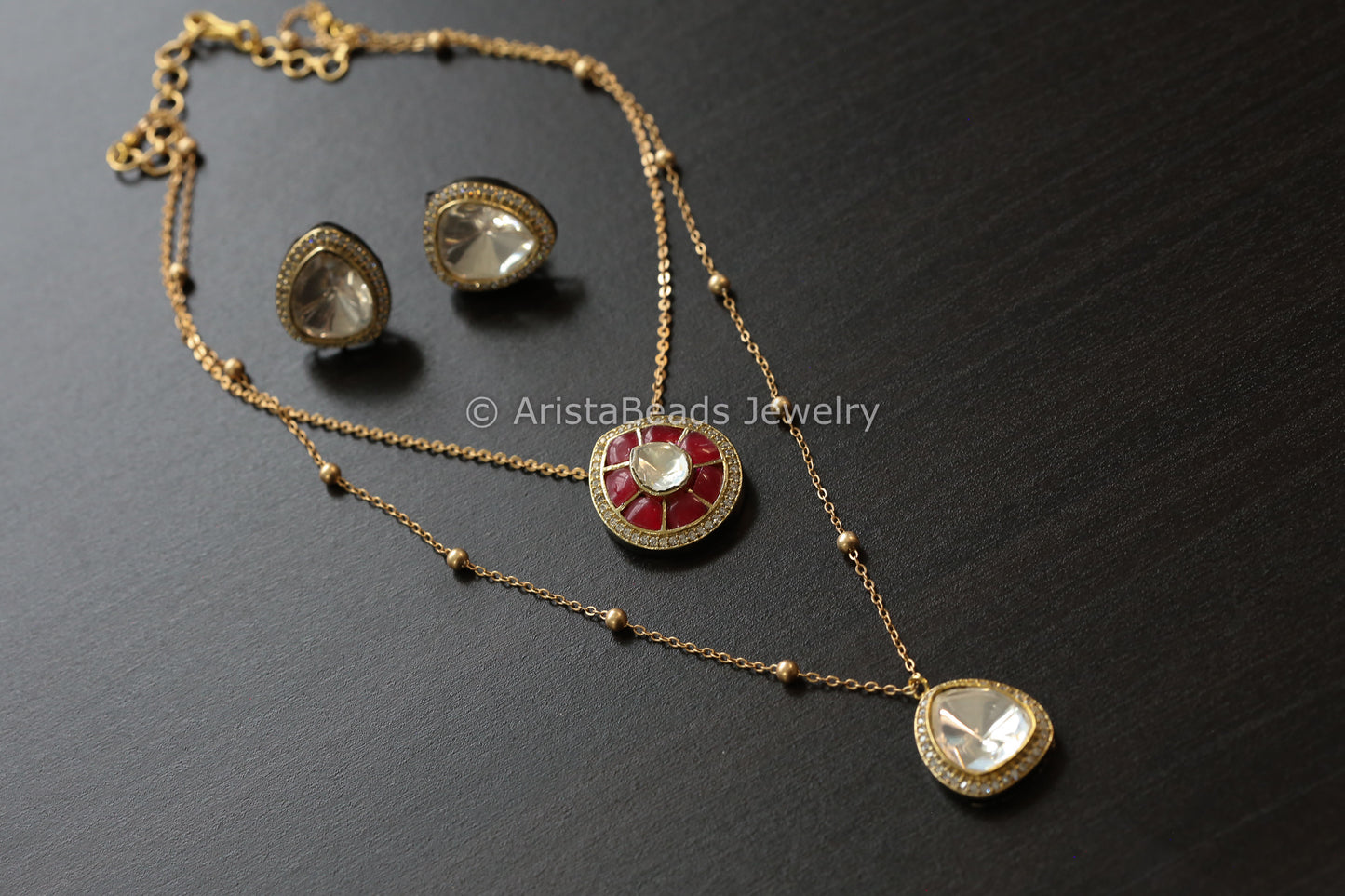 Dainty Layered Jadau Kundan & Polki Necklace Set (102-52)