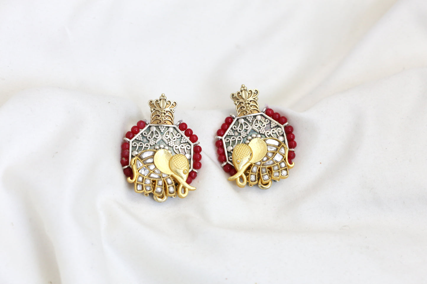 Samaira Dual Tone Kundan Studs - Red
