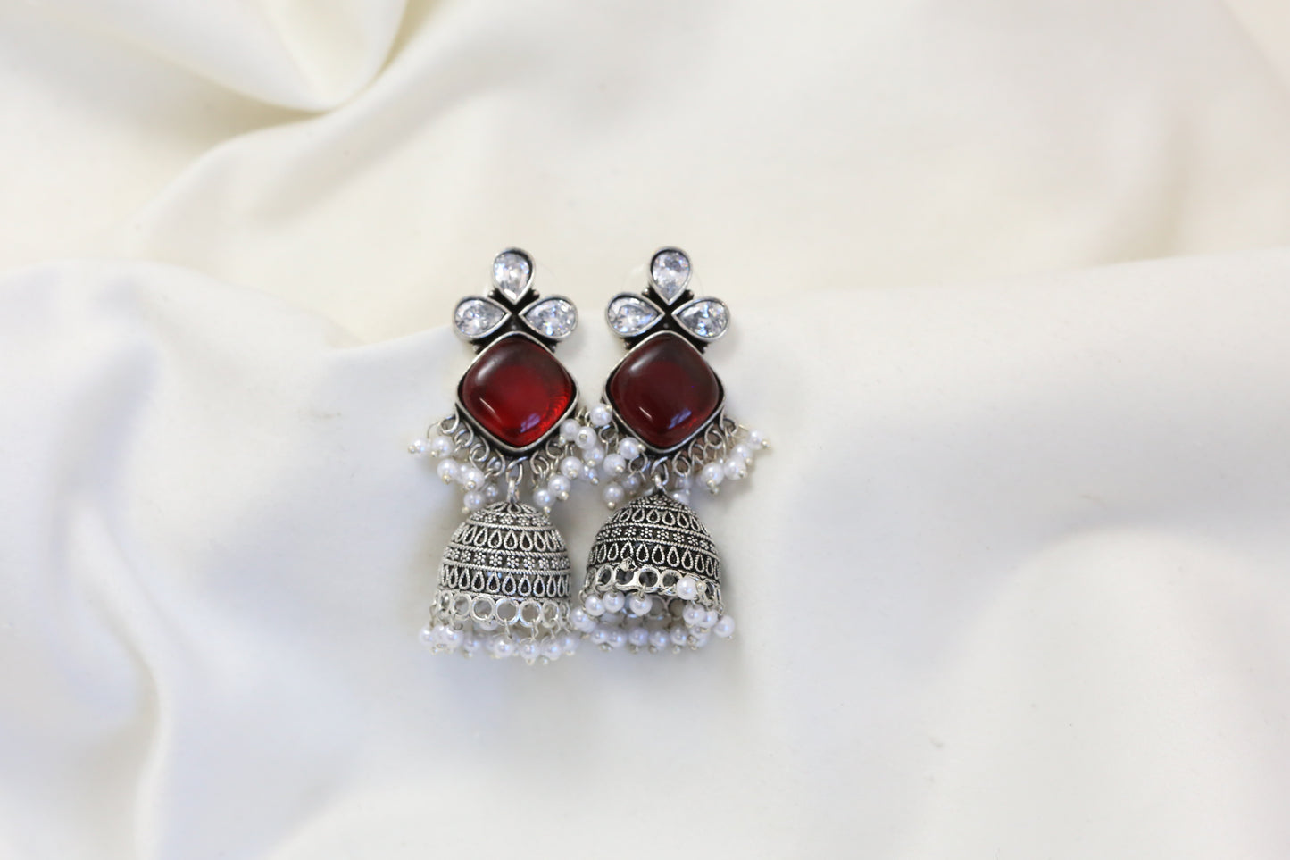 Anjani Oxidized Jhumka - Red