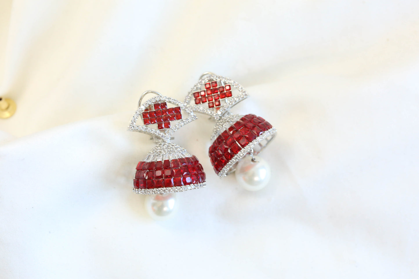 Sumati Invisible Settings Jhumka - Red (101-39)