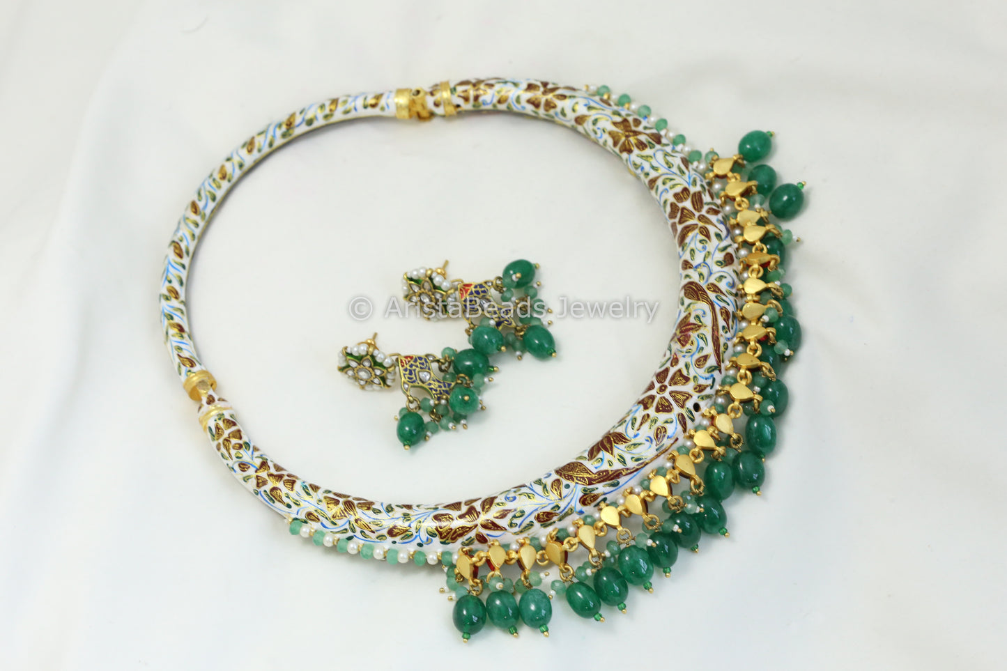 Handcrafted Rajwada Meenakari Kundan Hasli Set -Blue