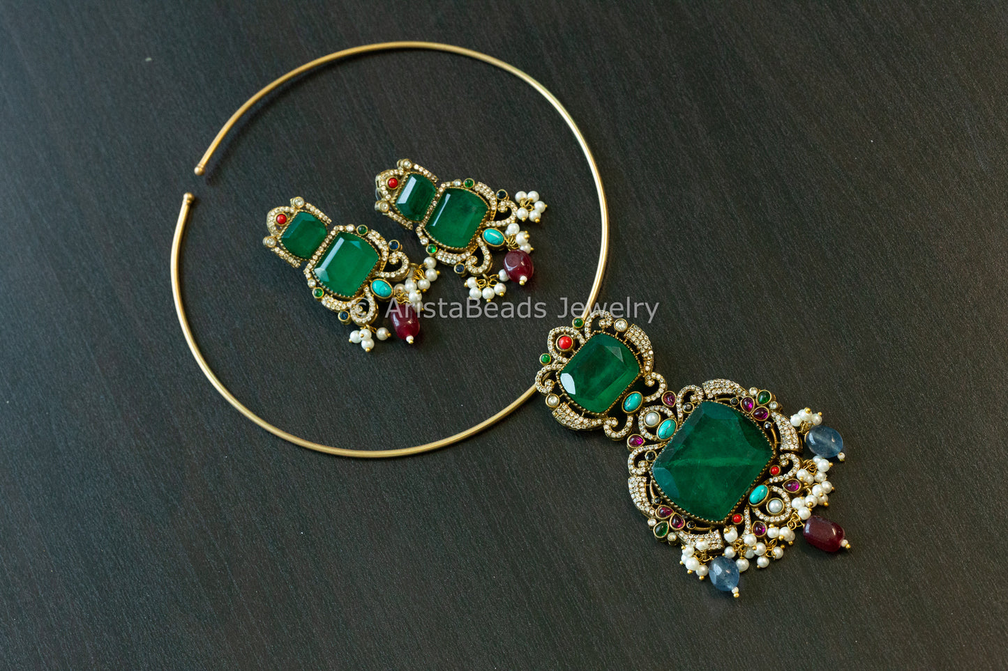 Green Doublet Navratna Hasli Set (102-66)