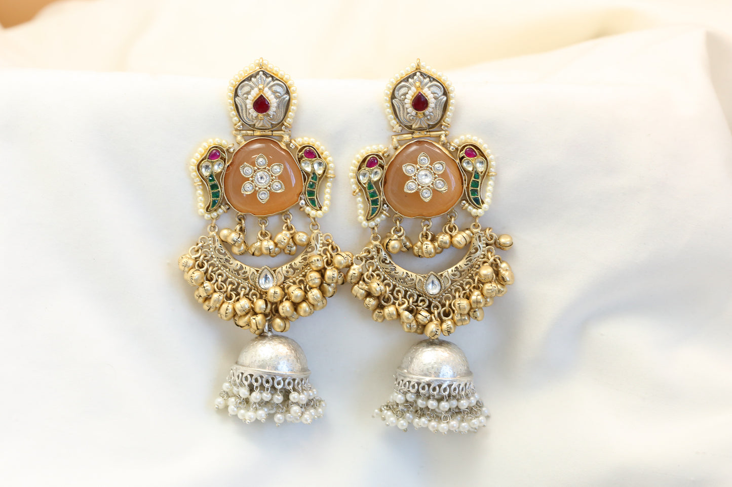 Fusion Kundan Dual Tone Jhumka - Orange (101-22)