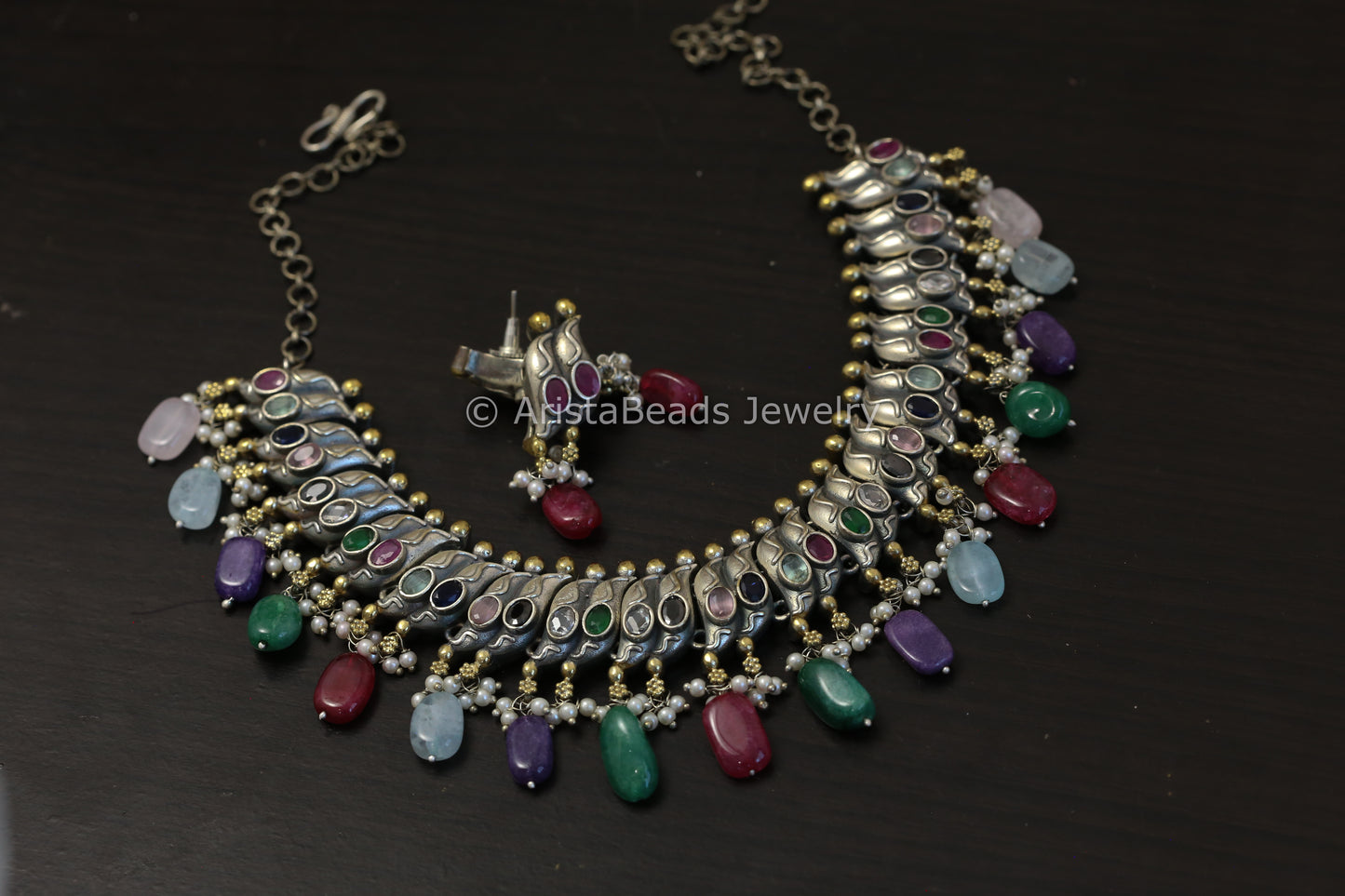 Sutlara Look Alike Dual Tone Necklace Set - Multi