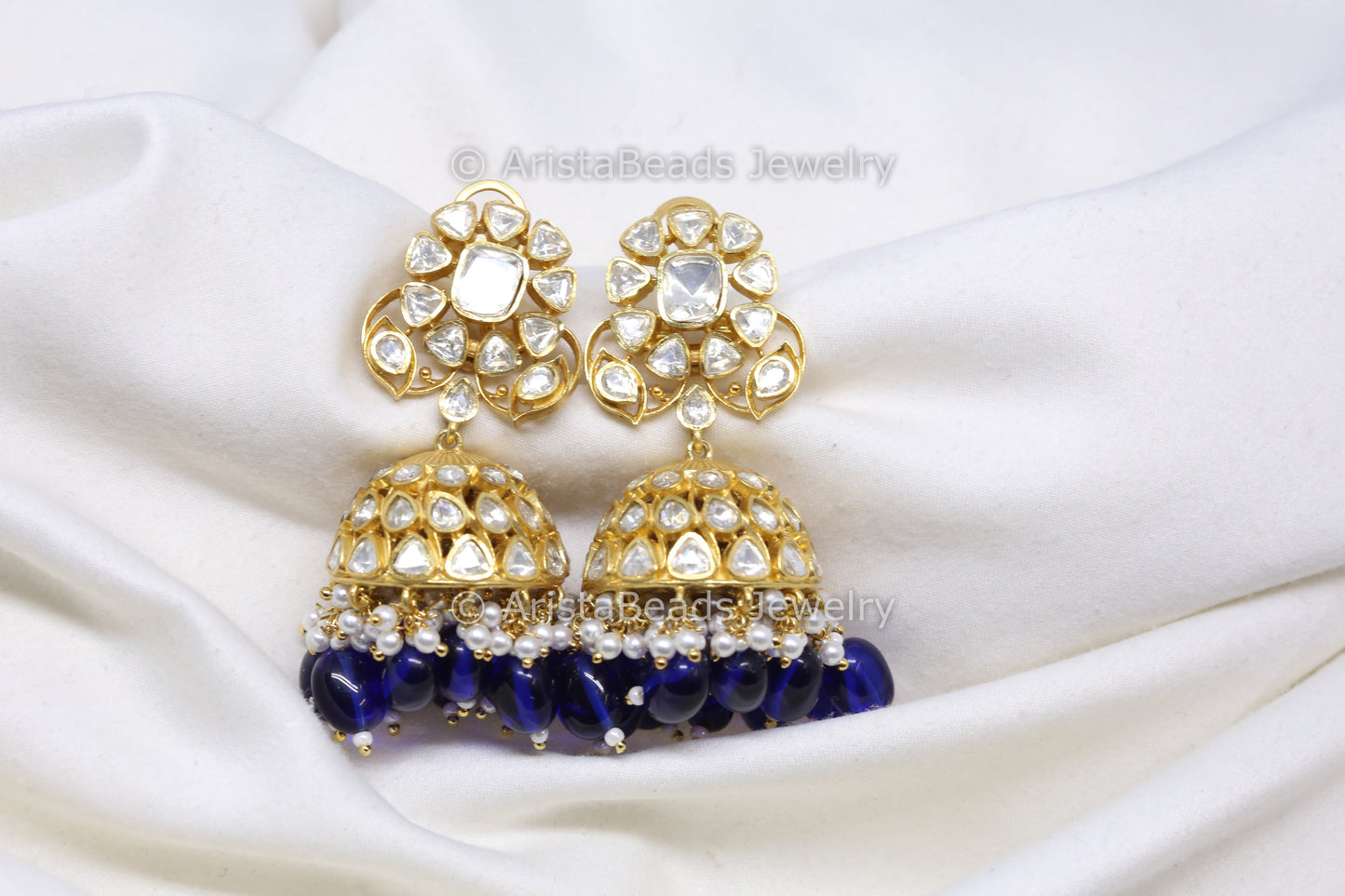 Fareedan Real Moissanite Jhumka - Blue