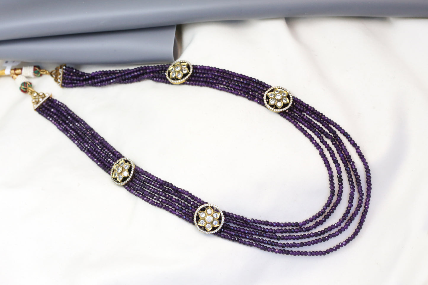 5 Strand Polki & Amethyst Bead Necklace