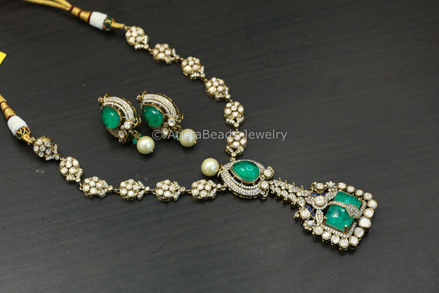 Anaya Victorian Moissanite & Pota Doublet Set - Emerald Green