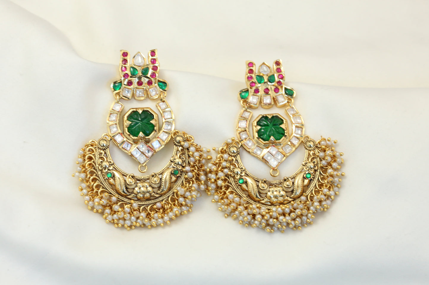 Matt Gold Nakshi Chandbaali - Green