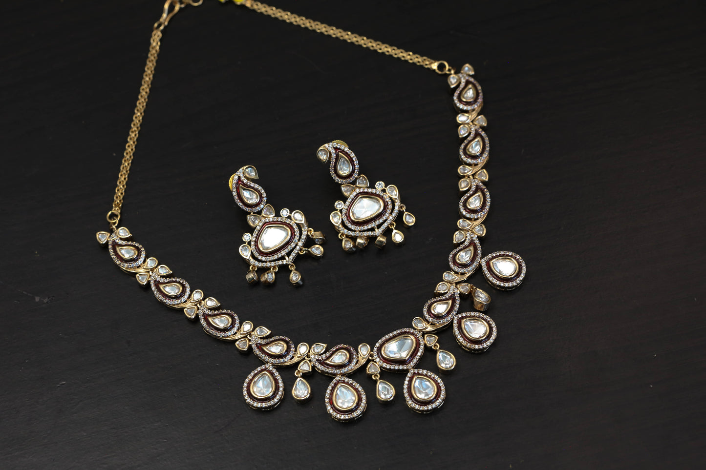Rohini Uncut Polki, CZ &Enamel Set - Red(103-66)