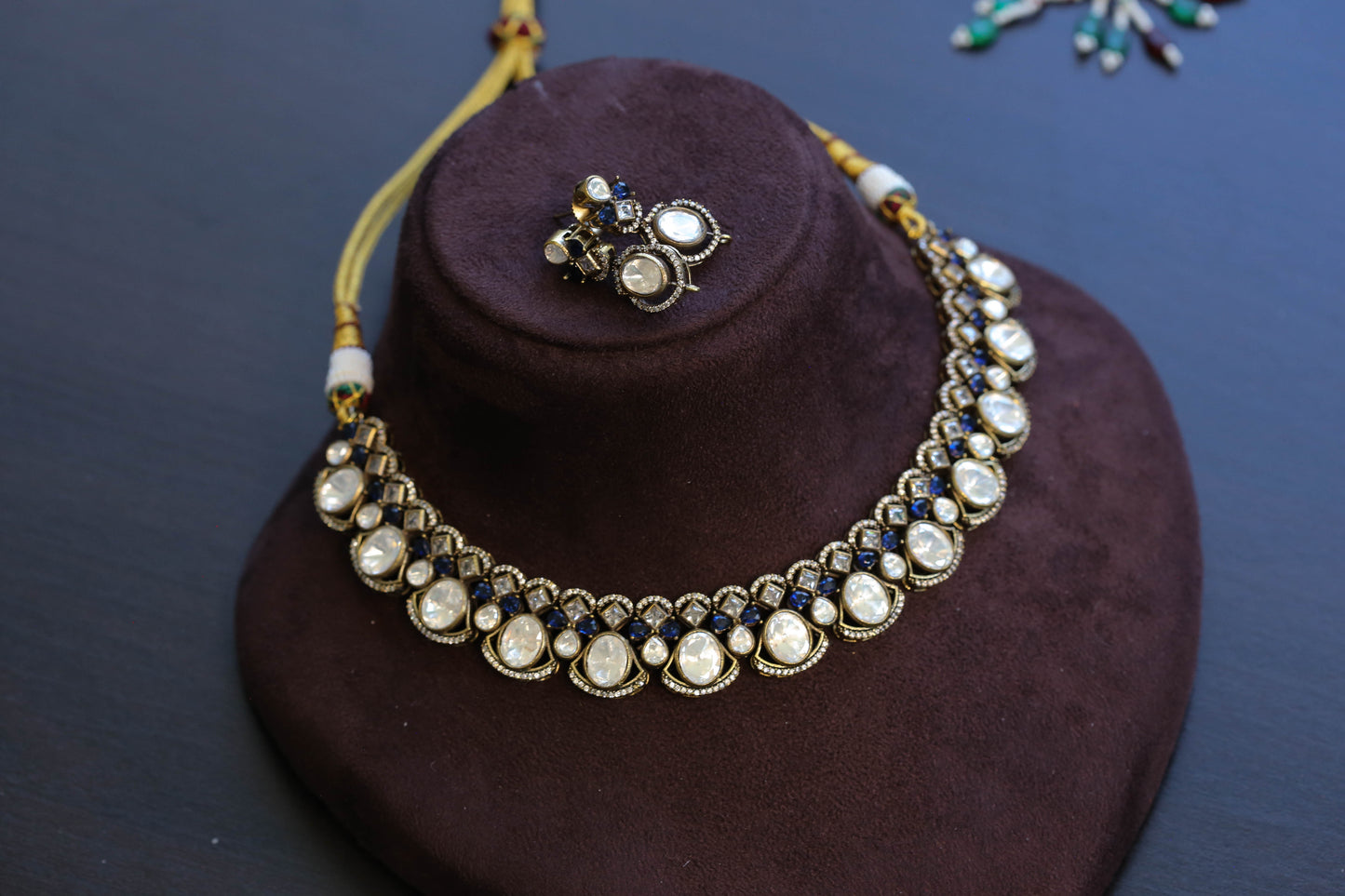 Uncut Polki CZ & Blue Pota Set (103-65)