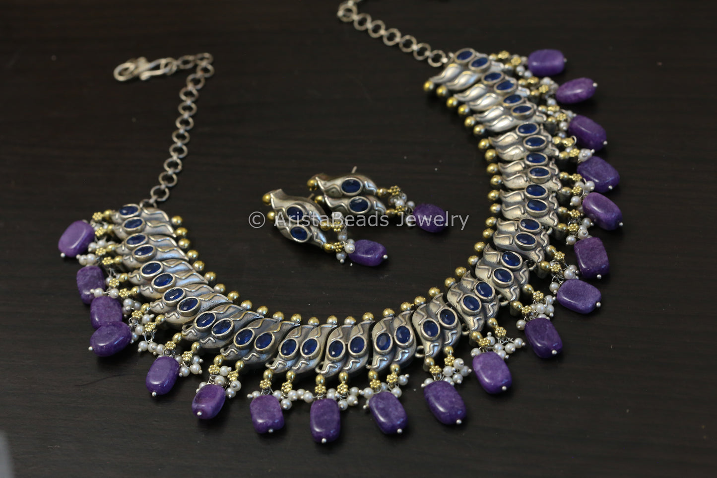 Sutlara Look Alike Dual Tone Necklace Set -Blue