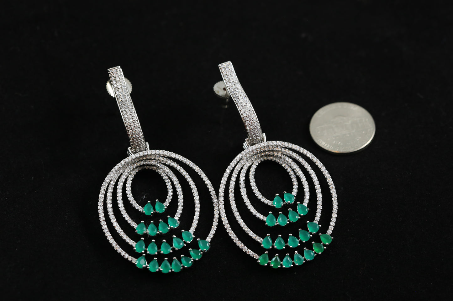 3D CZ Emerald Earrings