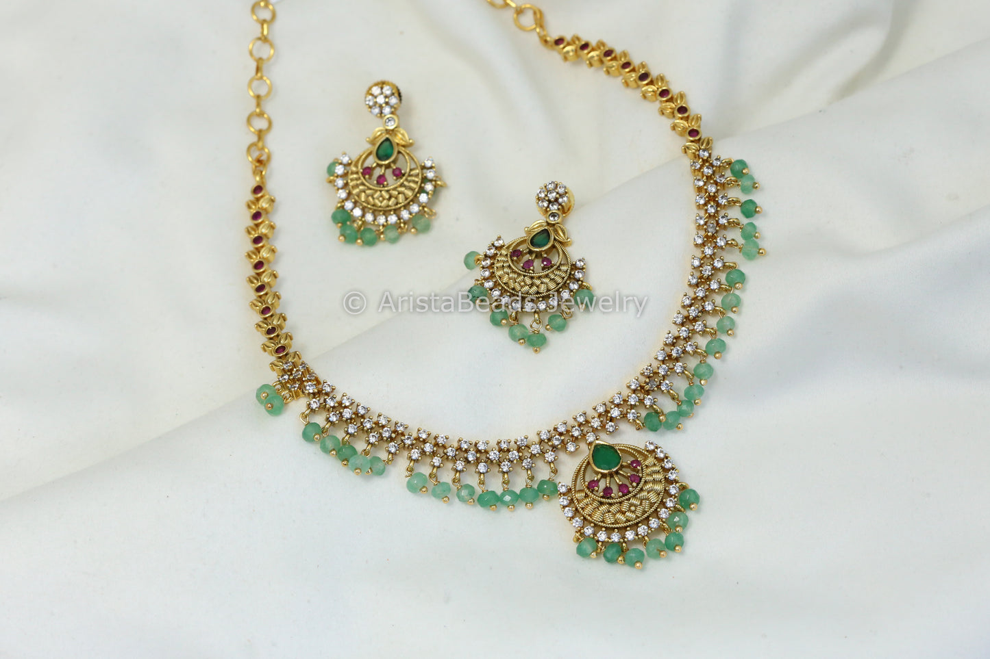 Dainty Antique Gold CZ Necklace Set