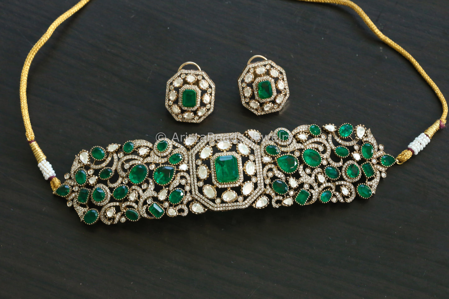 Emerald Doublet & Moissanite Polki Set (102-29)