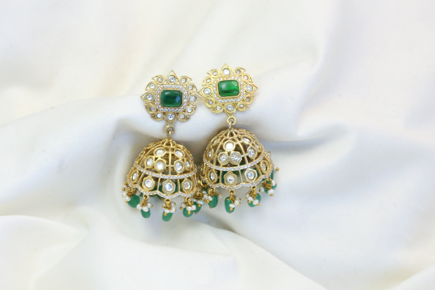 Green Pota & Foil Kundan Jhumka (101-24)