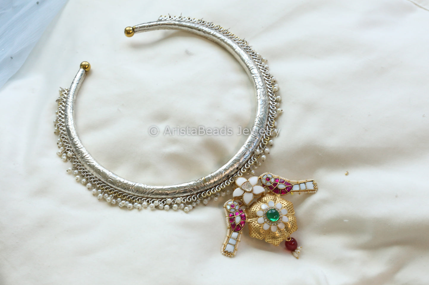 Dhara Oxidized Kundan Hasli Necklace Set (T102-09)