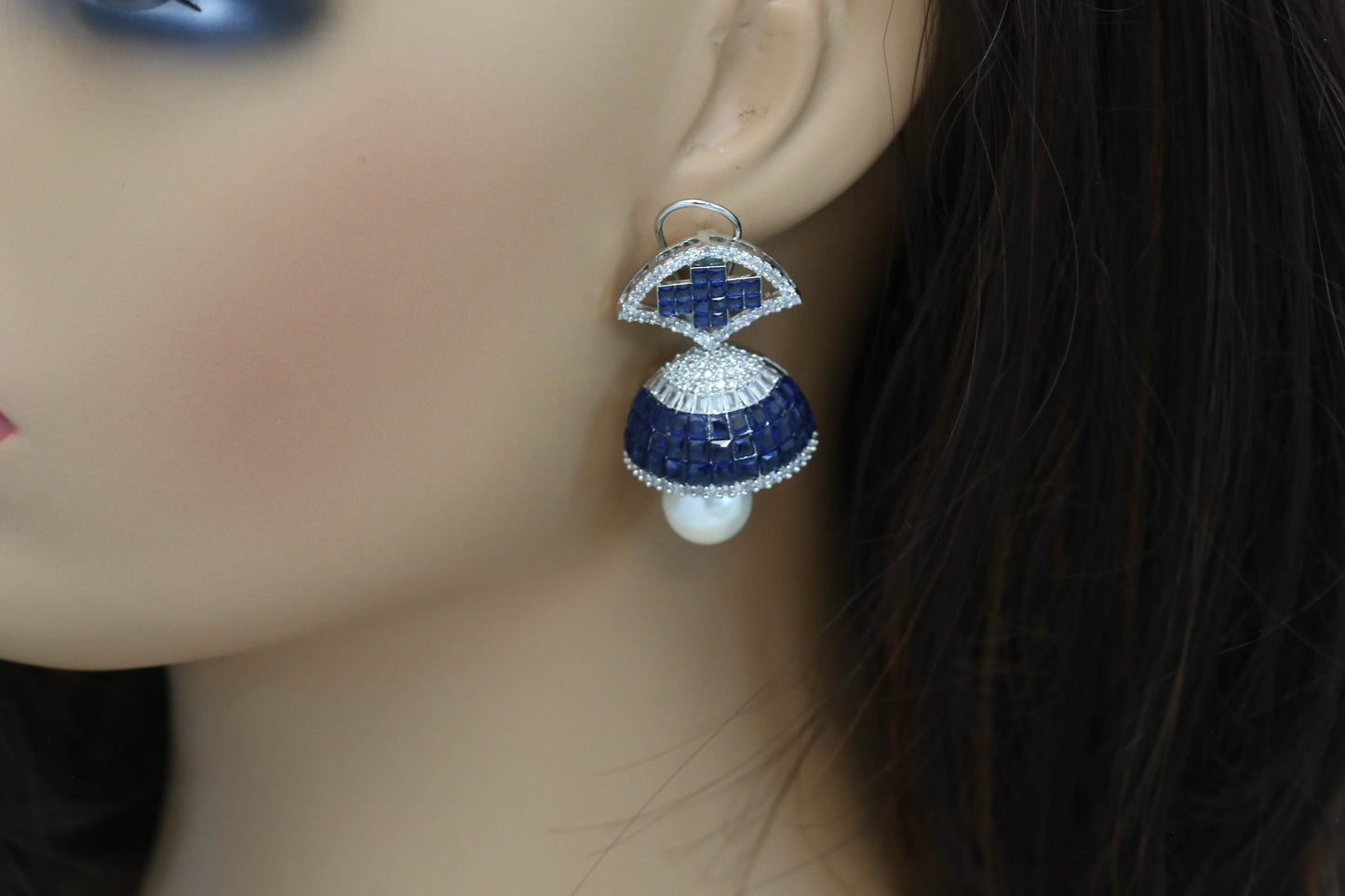 Sumati Invisible Settings Jhumka -Blue (101-42)