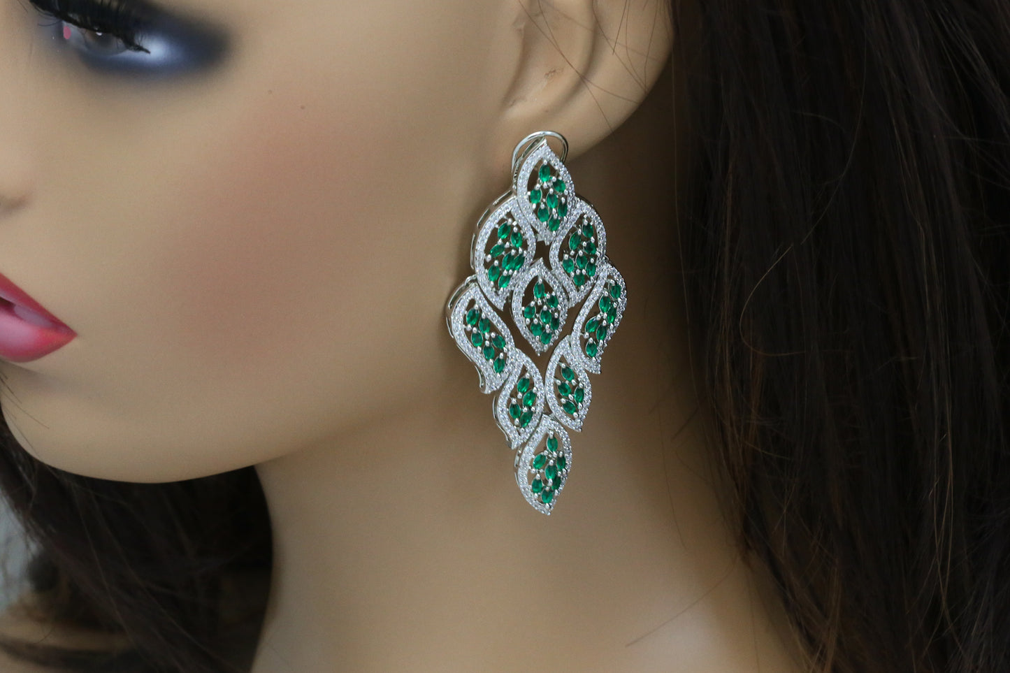 Contemporary CZ Leaf Earrings- ABJ101-11