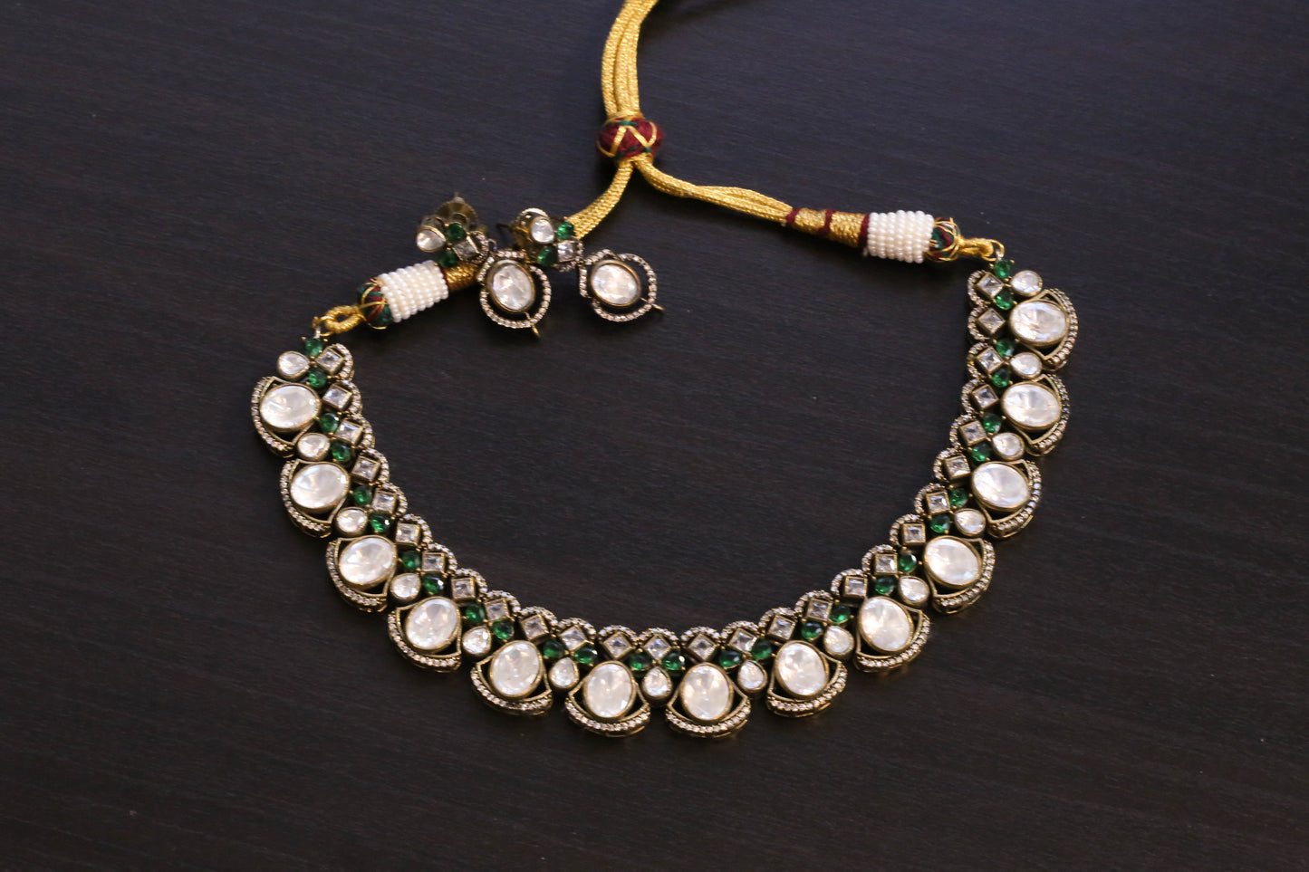 Uncut Polki CZ & Green Pota Set (103-64)