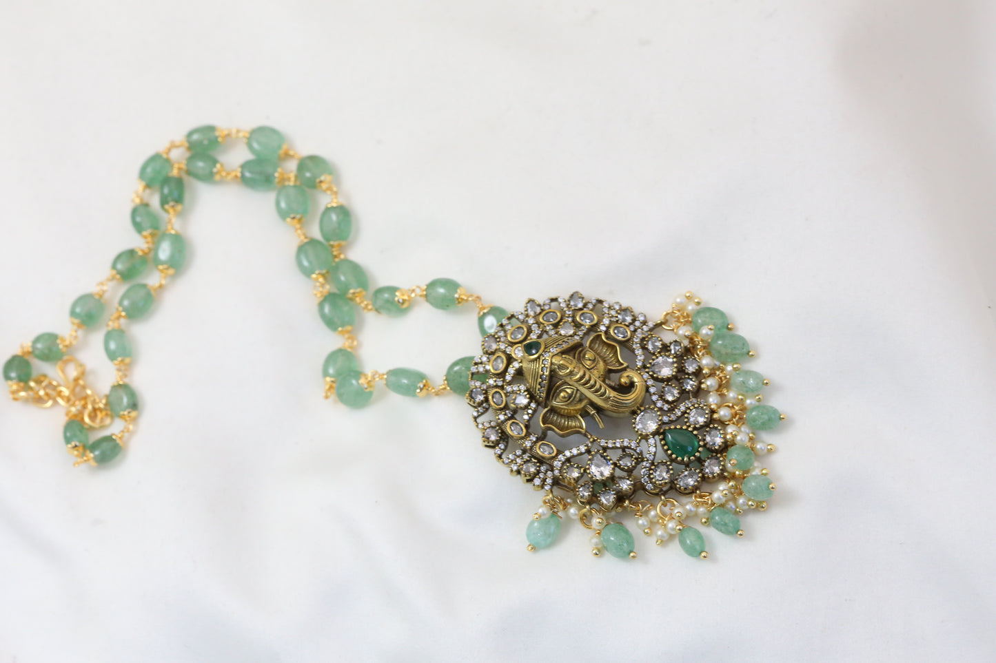 Victorian Finish Ganesha Necklace - Green