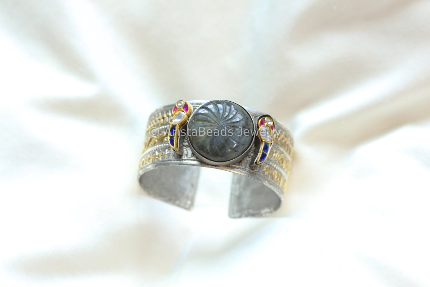 Labradorite Dual Tone Jadau Fusion Bracelet  (ABJ-B101-18)