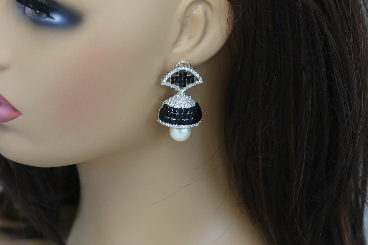 Sumati Invisible Settings Jhumka -Black (101-41)