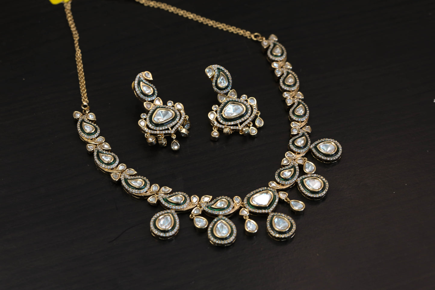 Rohini Uncut Polki, CZ &Enamel Set - Green(103-67)
