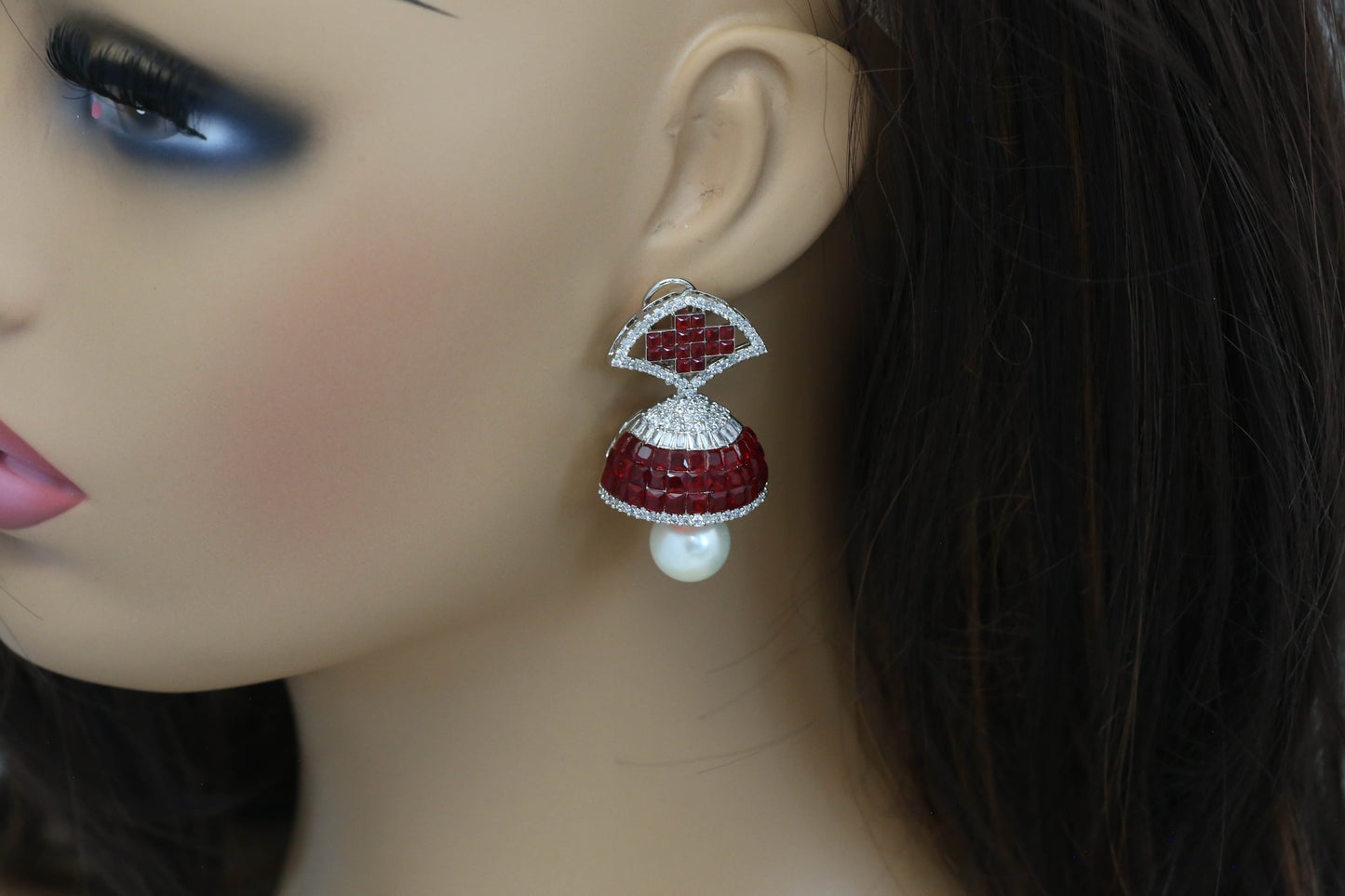 Sumati Invisible Settings Jhumka - Red (101-39)
