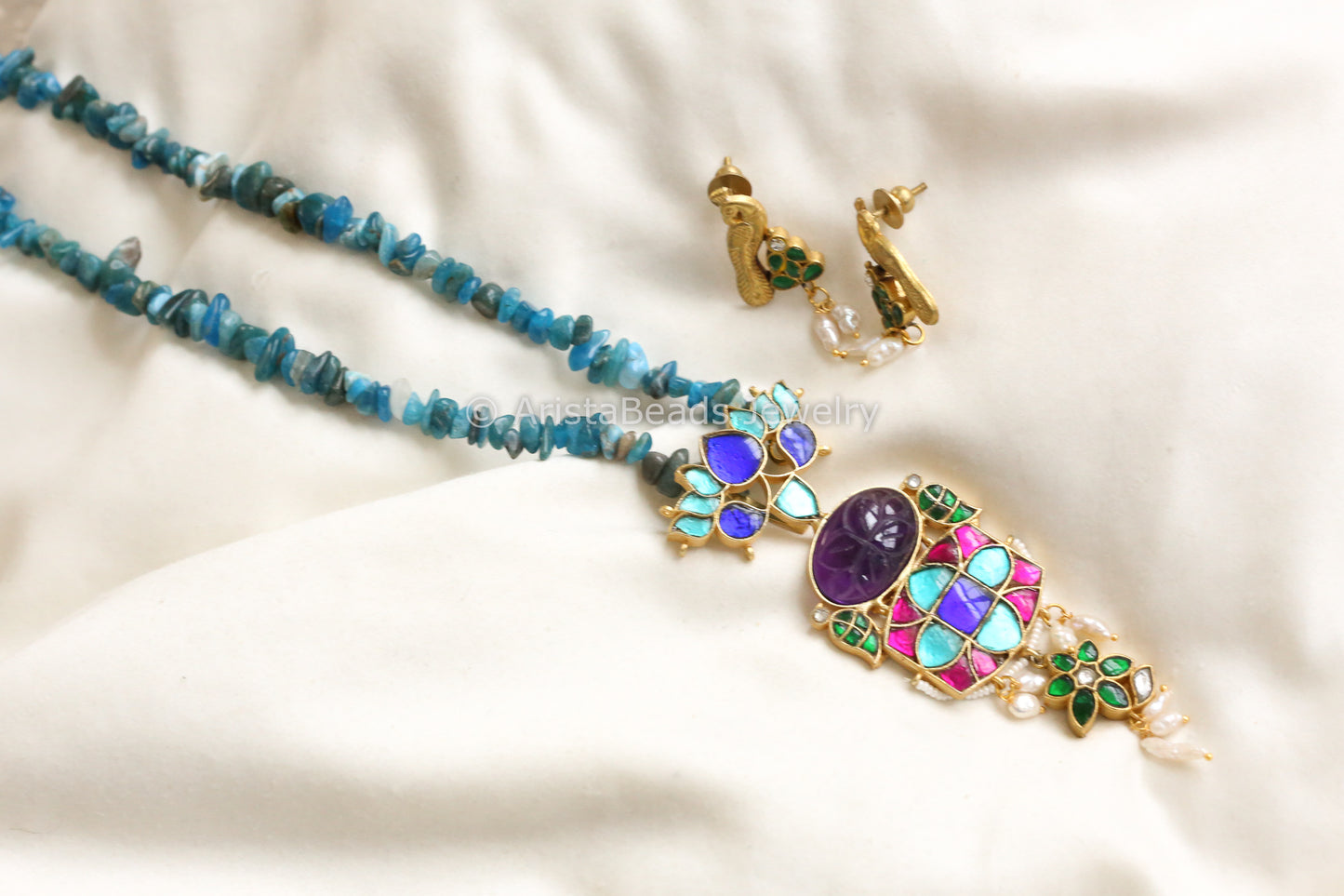 Handmade Semiprecious Fusion Jadau Necklace Set(103-01)