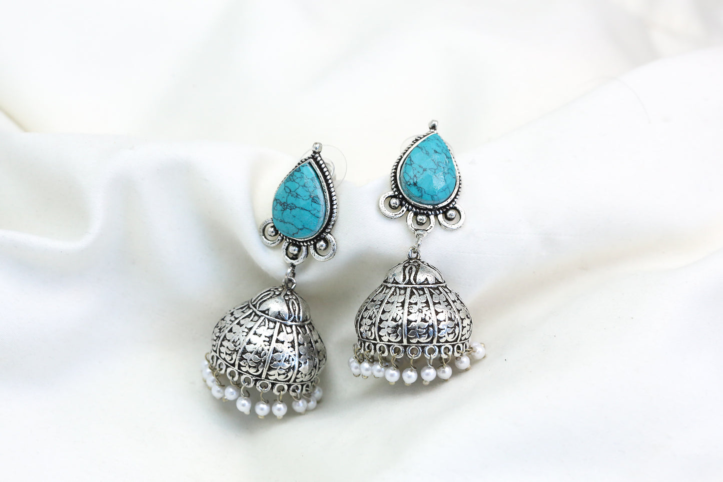 Meera Turquoise Stone Jhumka - ABJOC-14