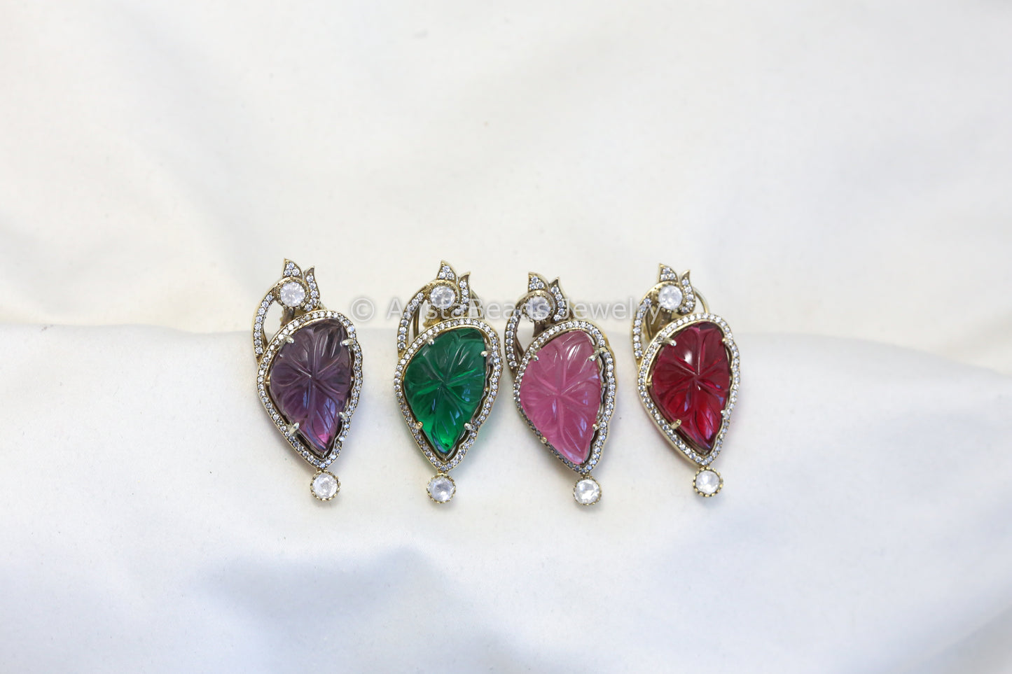 Carved Stones, CZ & Polki Earrings