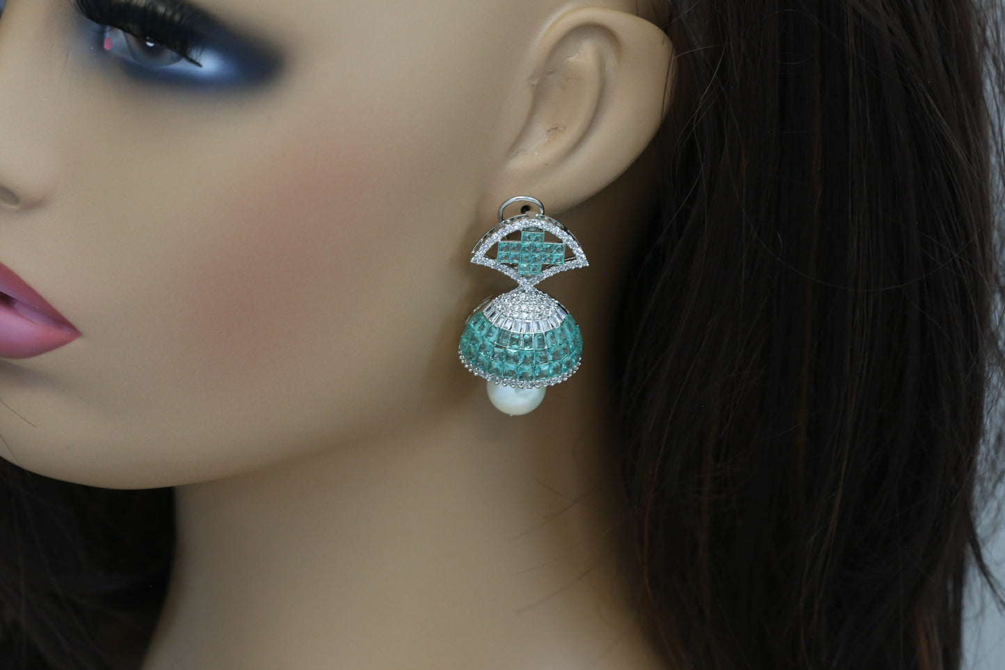 Sumati Invisible Settings Jhumka -Mint (101-40)