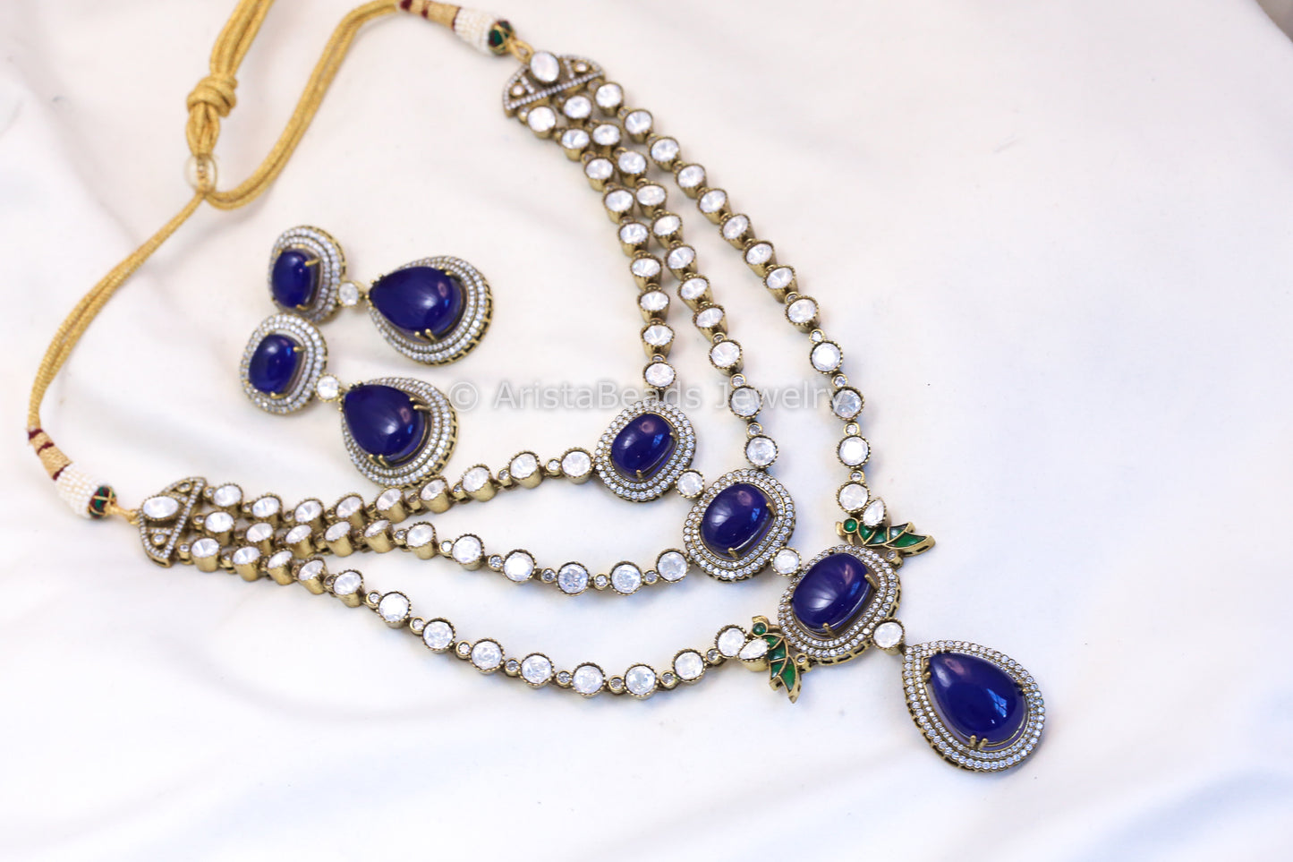 Blue Pota & Kundan Uncut Polki Kundan Set (ABJ-N101-20)