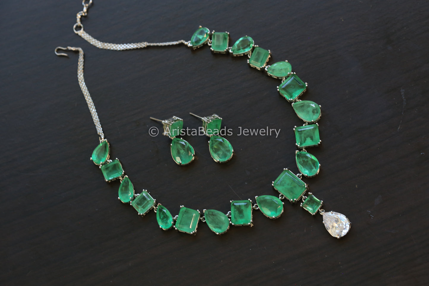 Silver Finish Doublet Necklace Set (103-38)