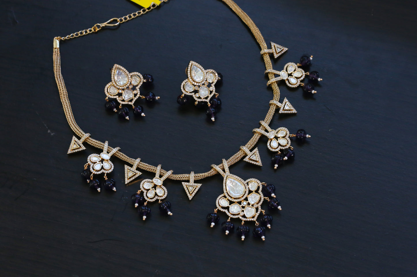 Contemporary Polki Uncut Kundan Set - Dark Burgandy