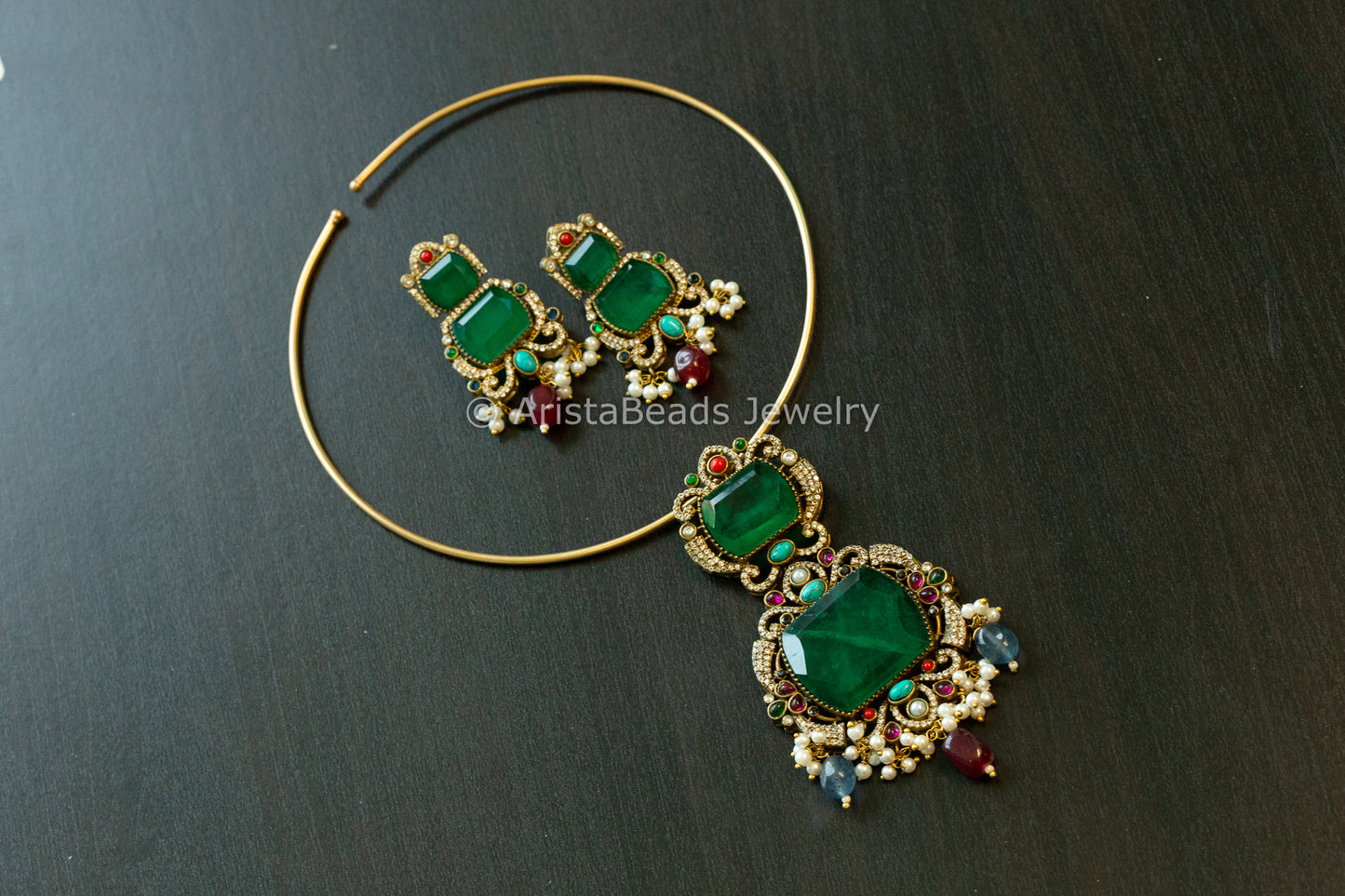 Green Doublet Navratna Hasli Set (102-66)