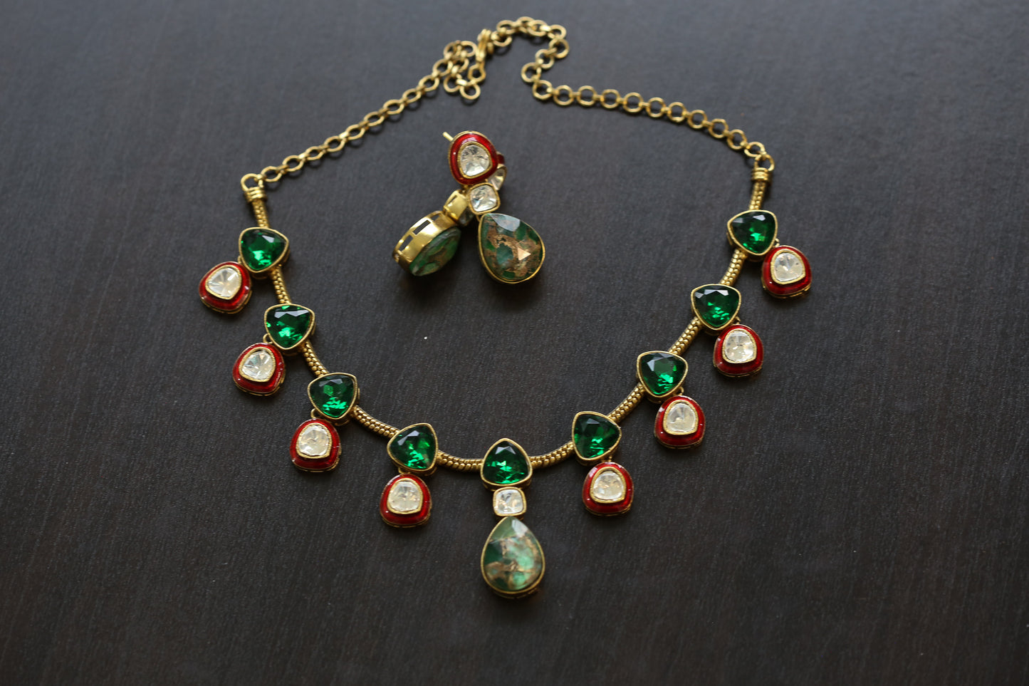 Polki Kundan, Enamel & Marble Doublet Set - Green (103-15)
