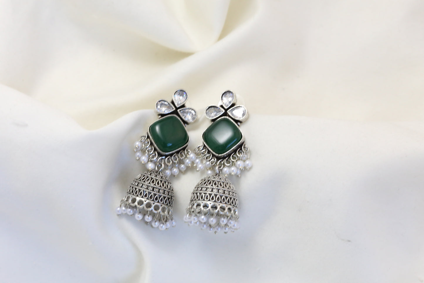 Anjani Oxidized Jhumka - Green