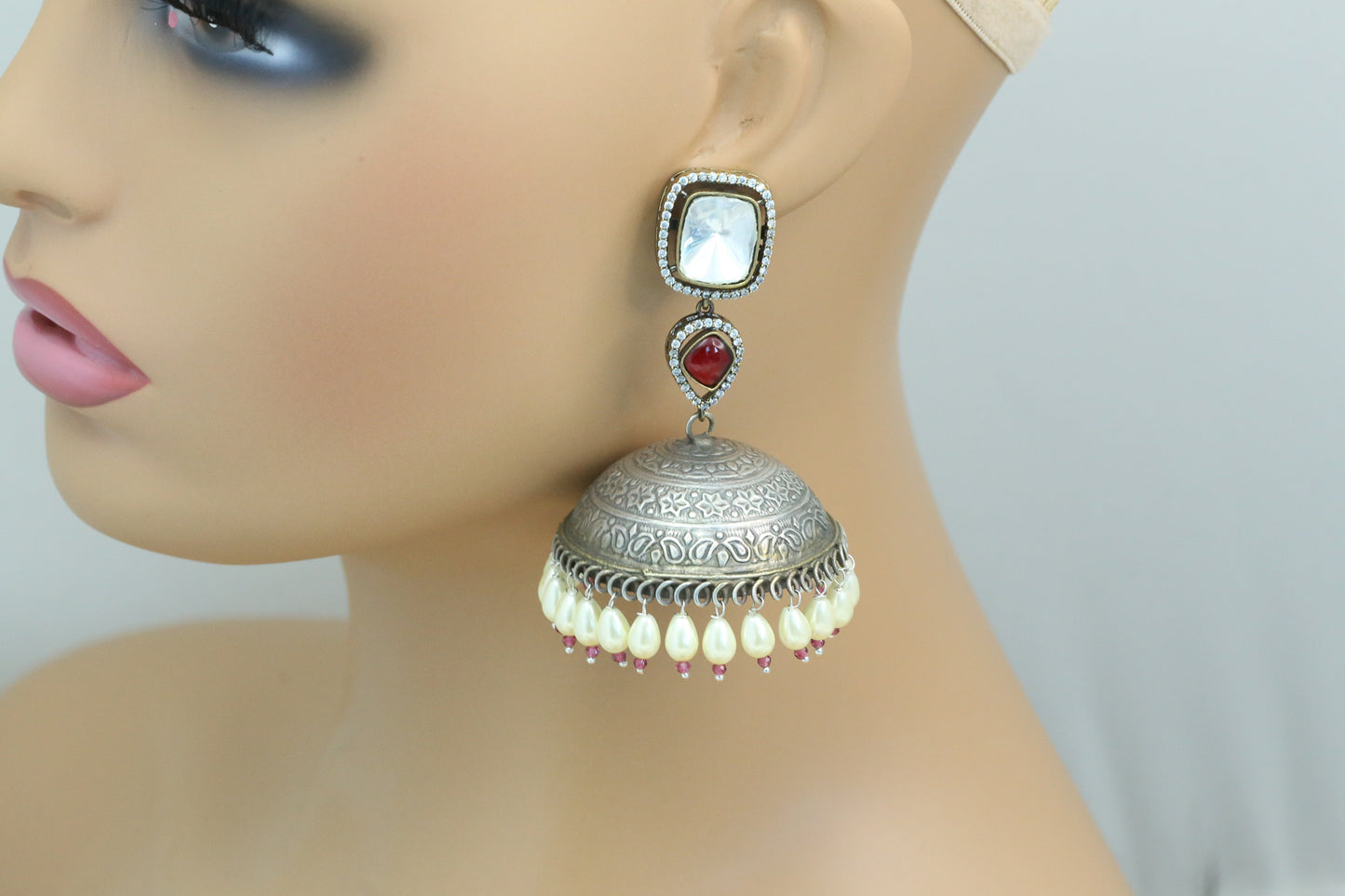 Large Kundan Fusion Jhumka  - ABJOC-18