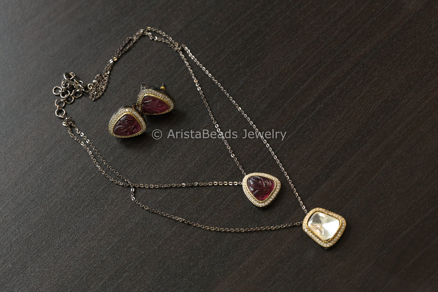 Dainty Layered Kundan Polki Necklace Set (102-52)