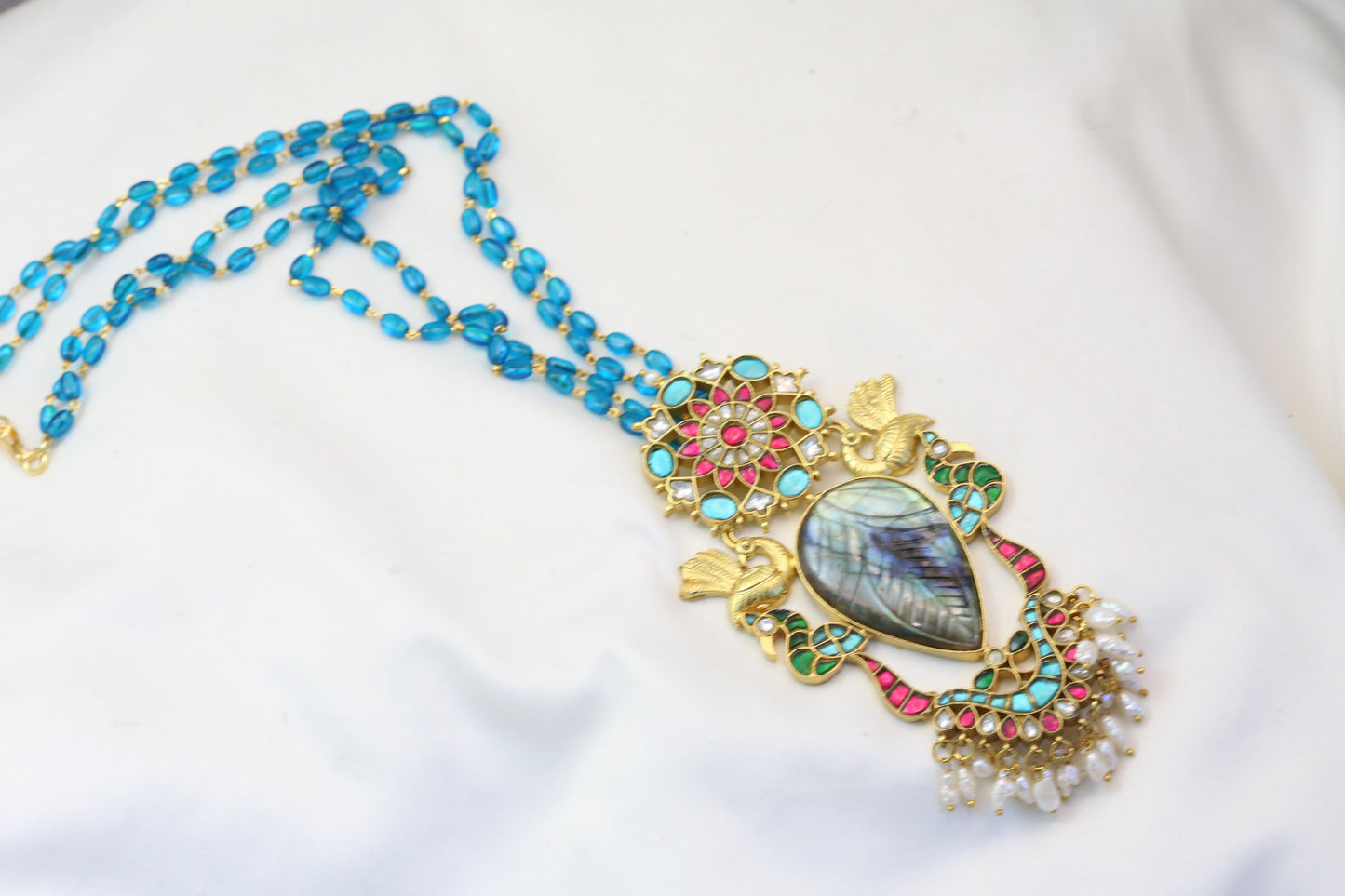 Jadau Kundan Fusion Pendant Set - Labradorite