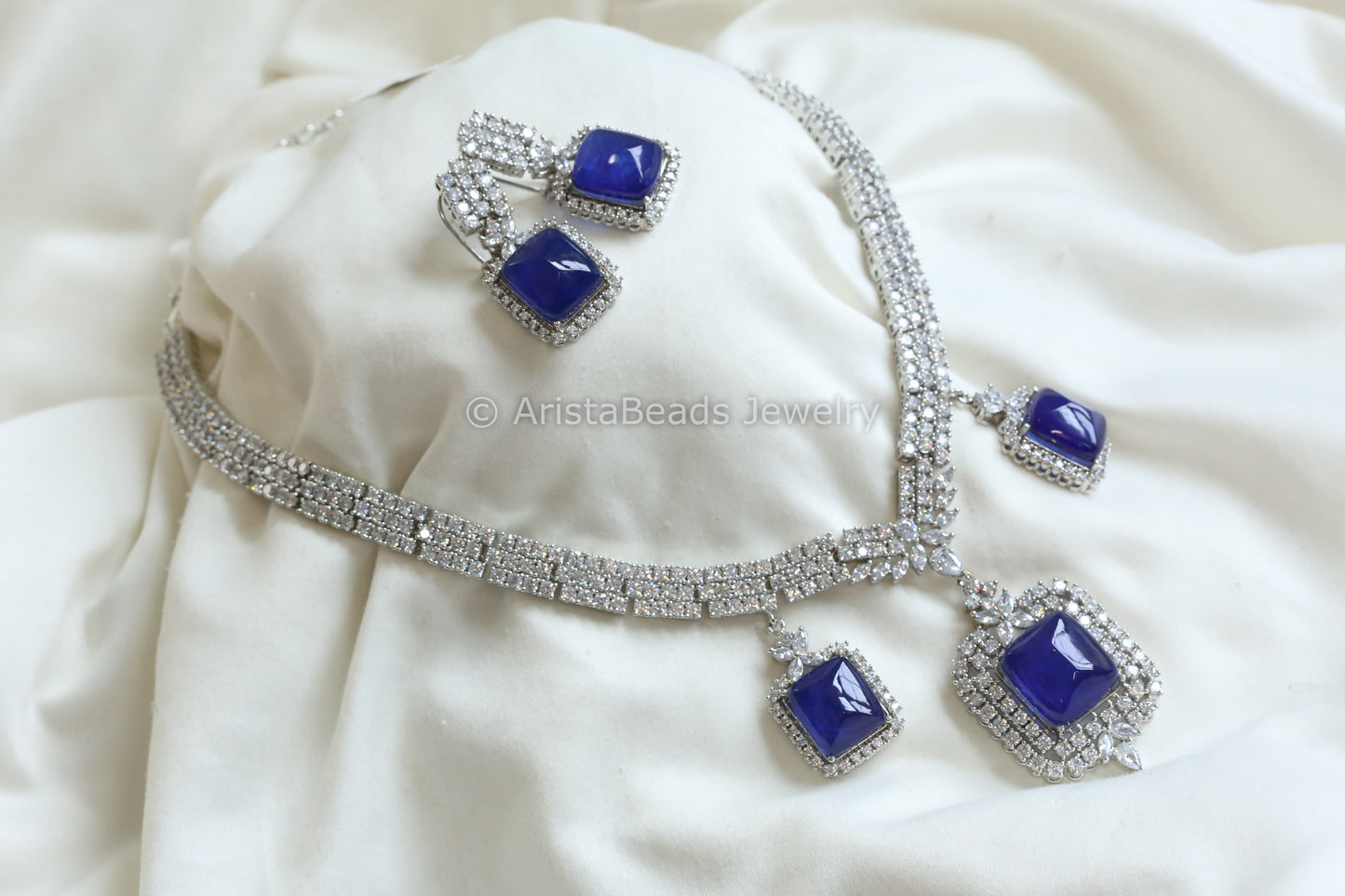 Contemporary CZ & Blue Doublet Necklace Set (102-38)
