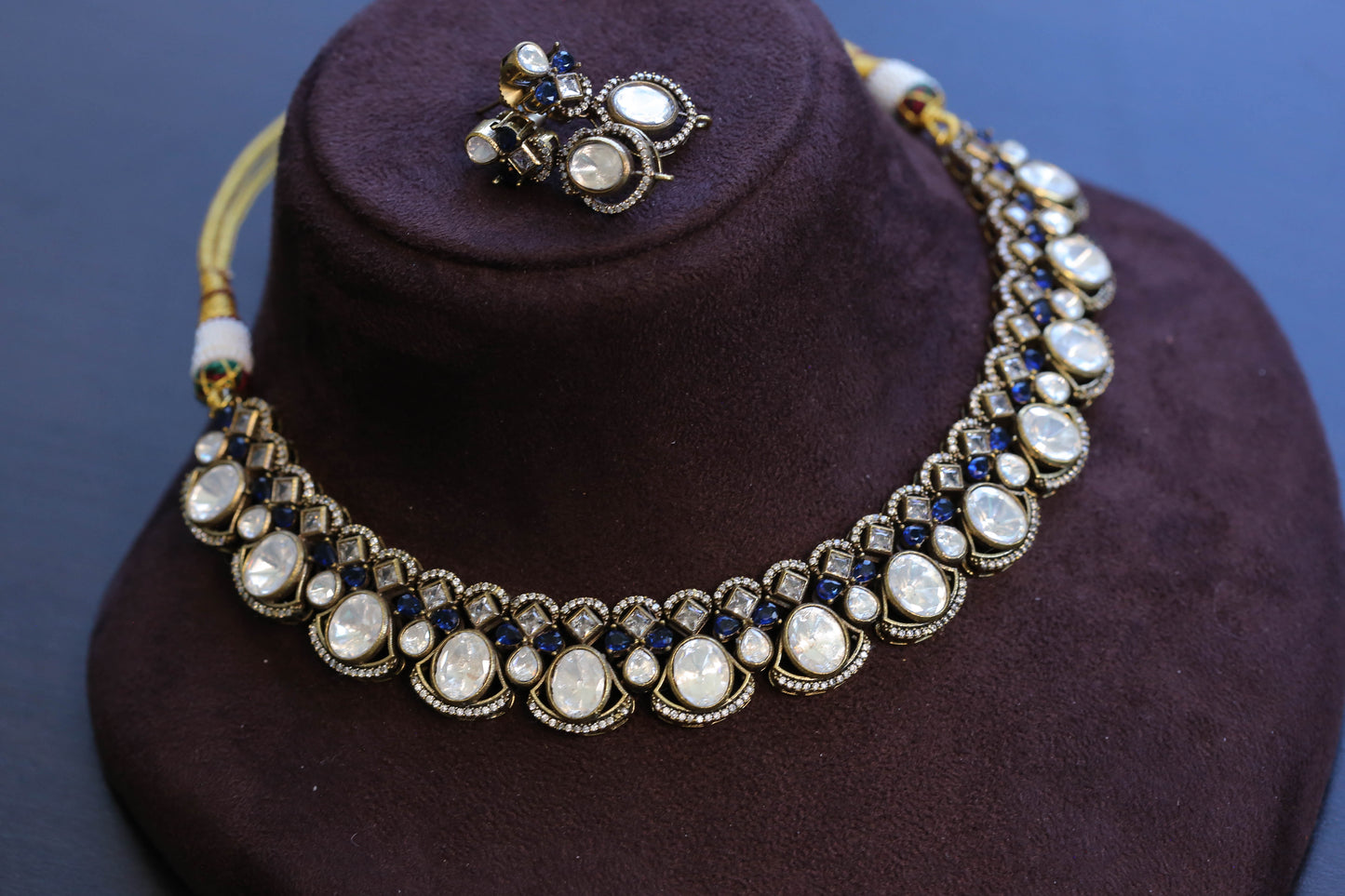 Uncut Polki CZ & Blue Pota Set (103-65)
